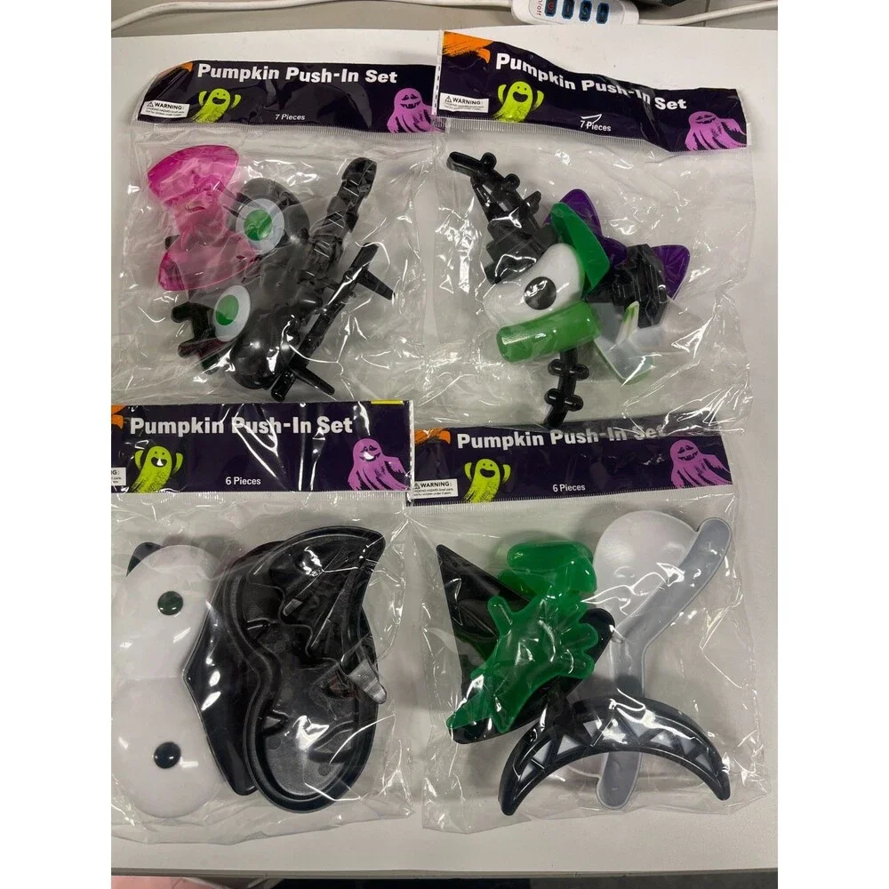 Pumpkin Decorating Kit 4 Designs Includes Frankenstein, Bat, Witch, & Pink Bow S